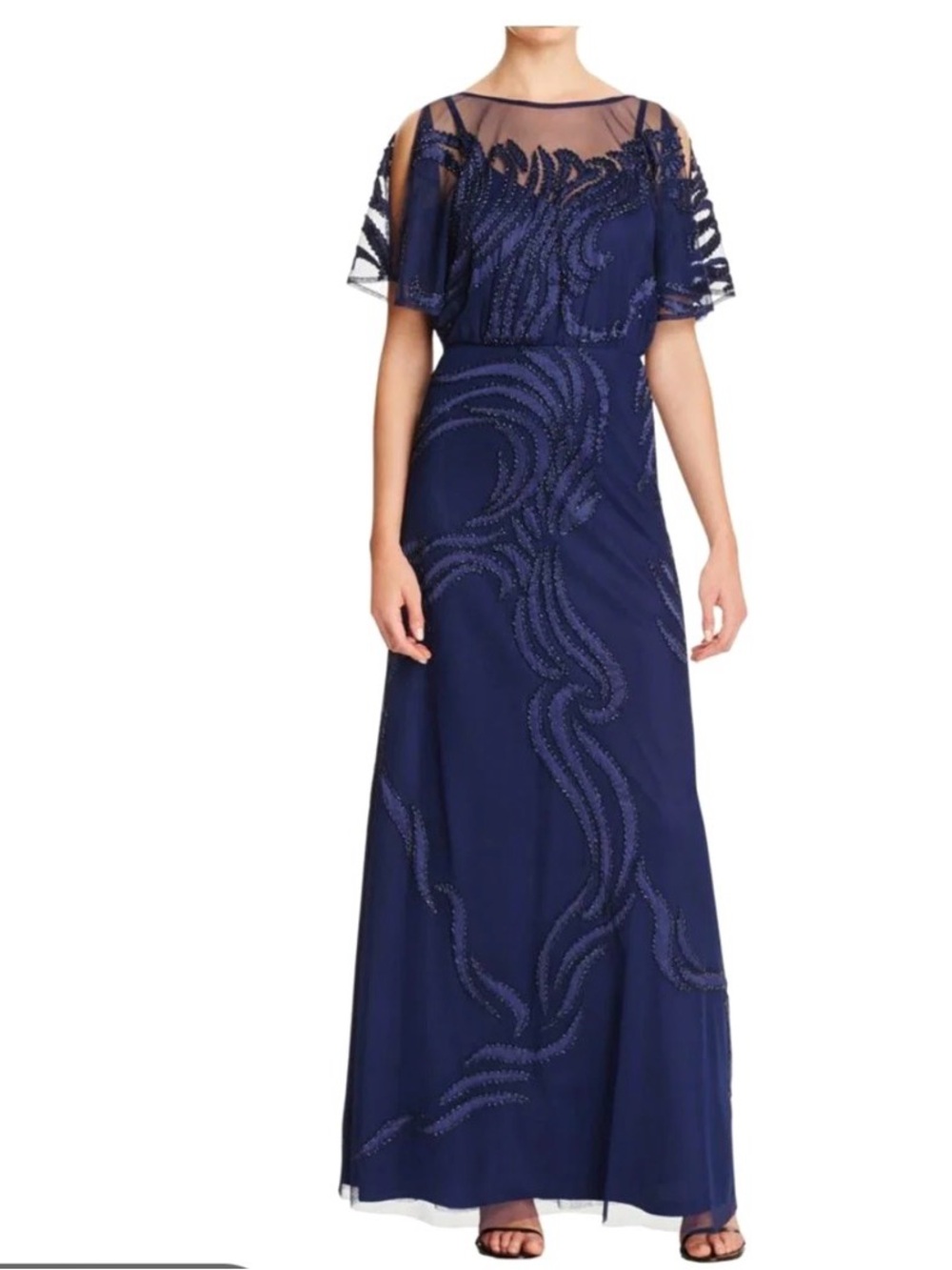 Elegant Navy Beaded Evening Dress